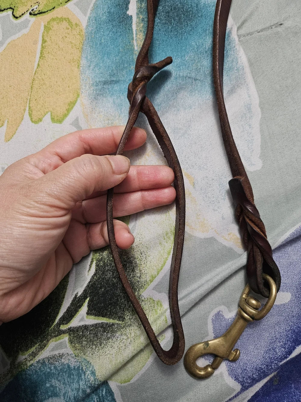 Brown Leather Dog Leash with Brass Snap